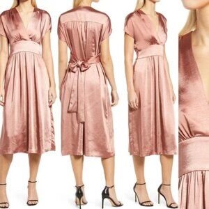 Anne Klein “Anise” Satin V-Neck Midi Dress